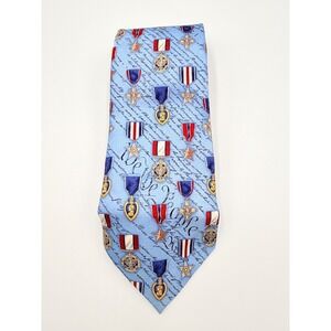 Spirit of Freedom Mens Silk Tie Blue Military Medals Purple Heart Bronze Star